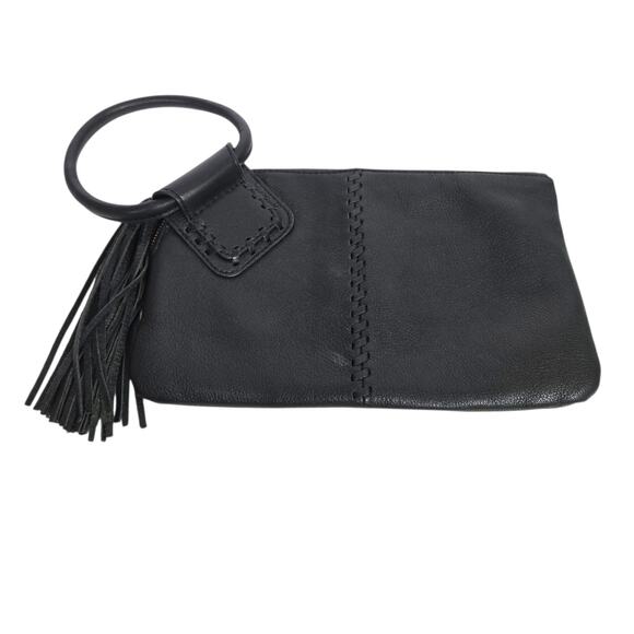 HOBO Sable Wristlet Clutch Black Leather Bracelet Ring Circular Handle Tassel - Picture 6 of 14
